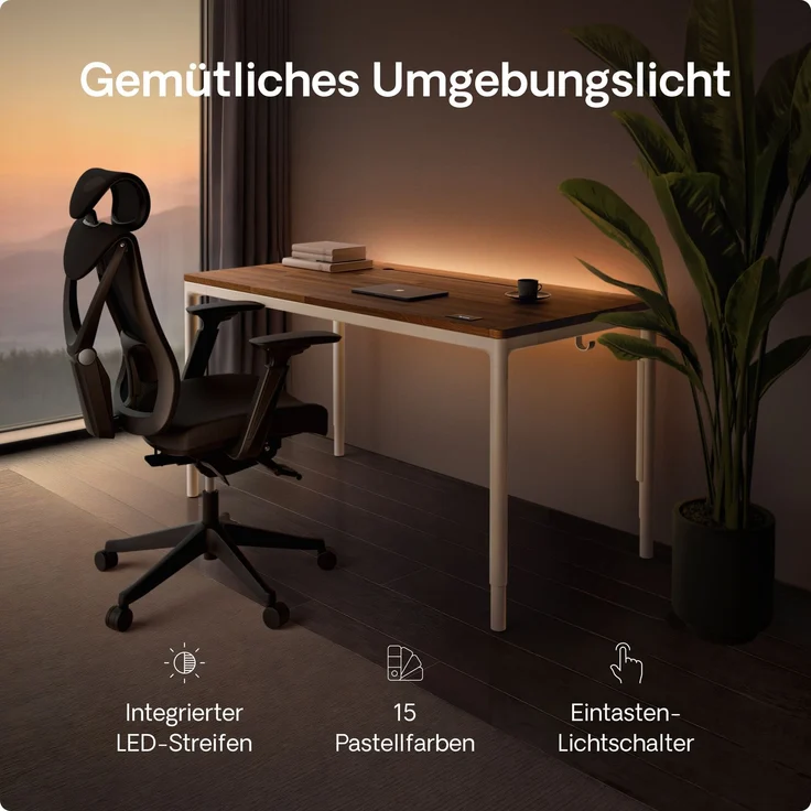 Desktronic Elektrisch höhenverstellbarer Schreibtisch HomeMax 160x80 cm Weiß/Massives Walnussholz mit Memory-Funktion, Anti-Kollisions Technologie, USB-A und USB-C-Ladeanschlüssen – Bild 5