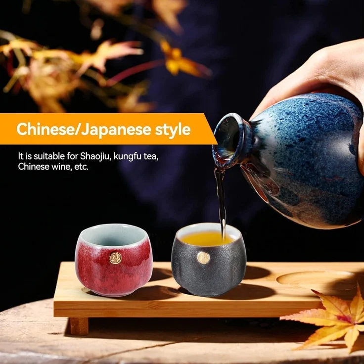 Japanische Keramik Teetassen Set Retro Kung-Fu Tee Sake Becher 4-teilig – Bild 4