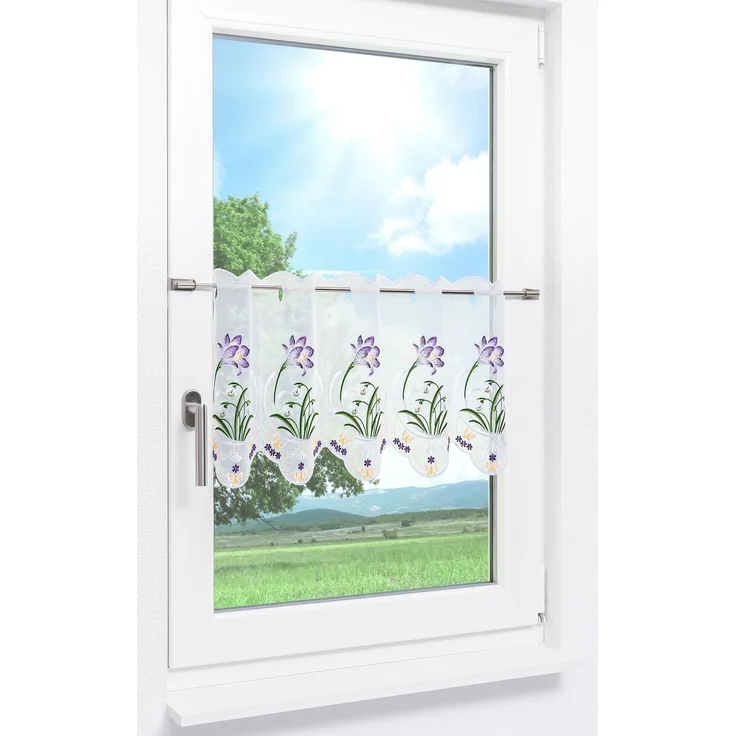 Scheibengardine Plauener Spitze - Krokus mit Schneeglöckchen (Bx H) 96cm * 36cm Violett/Lila – Bild 2
