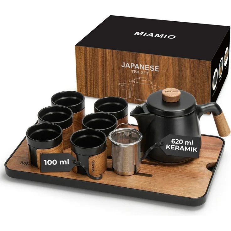 MiaMio Teeservice japanisch mit 6 Teebechern, 100 ml, Schwarz, Keramik – Bild 1
