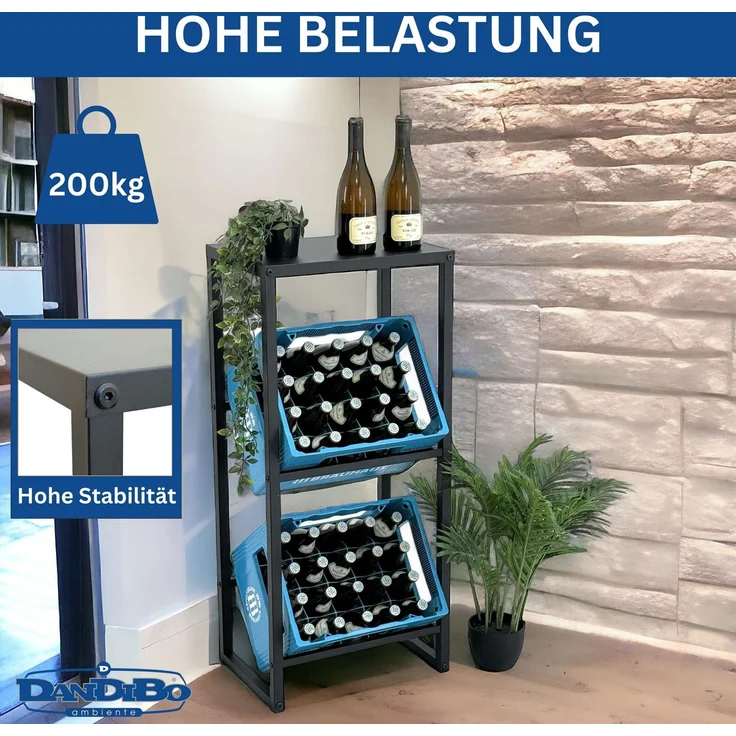 DanDiBo Getränkekistenregal 2 Kisten mit Ablage Schmal Metall Stehend 96541 Getränkekistenhalter 100 cm Getränkekistenständer Flaschenkistenregal – Bild 4