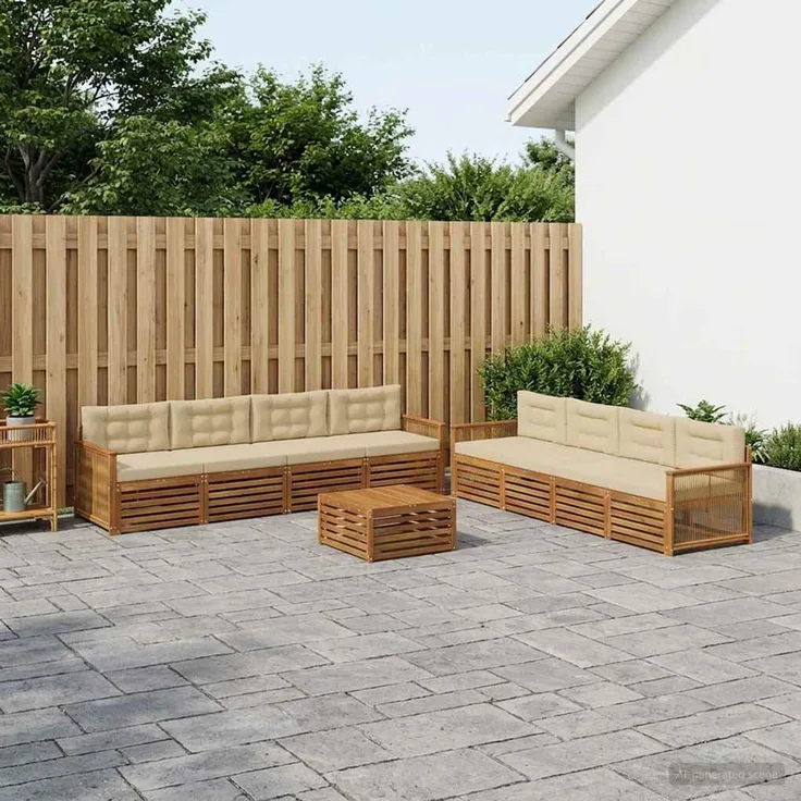 vidaXL Outdoor-Sofagarnitur 9 stk. 8-Sitzer Natur und Beige 3383181