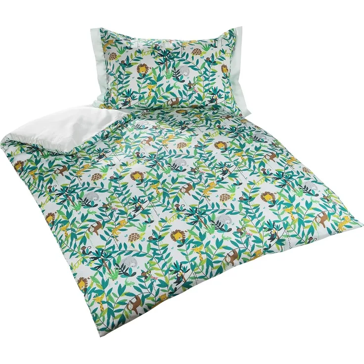 Mako Satin Kinder Bettwäsche Dschungel pastell grün 135x200 + 80x80