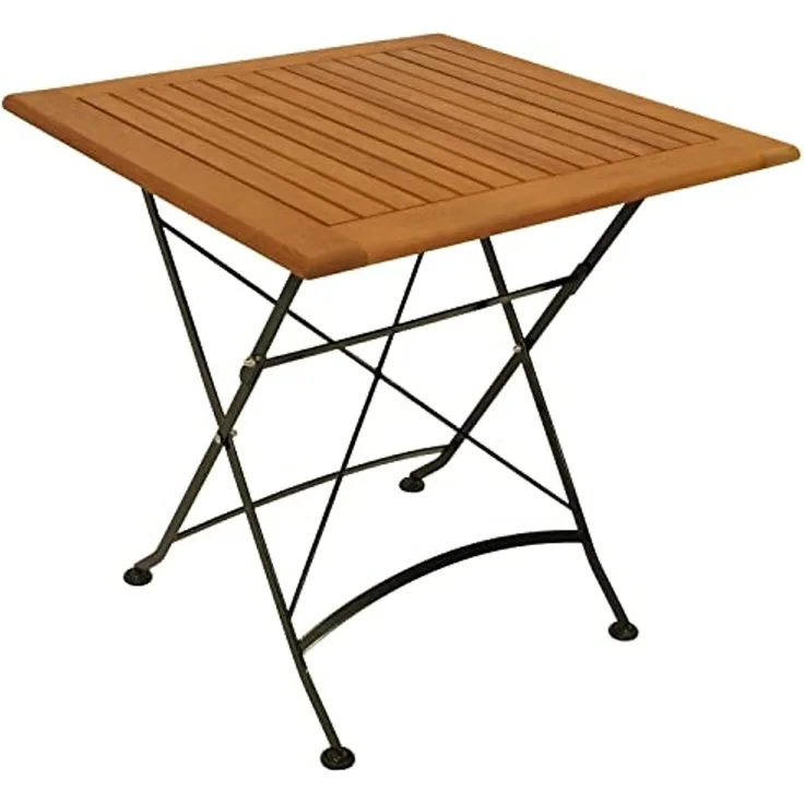 DEGAMO Gartentisch HOFGARTEN (1-St), 75x75cm quadratisch, Stahl schwarz + Eukalyptus, klappbar