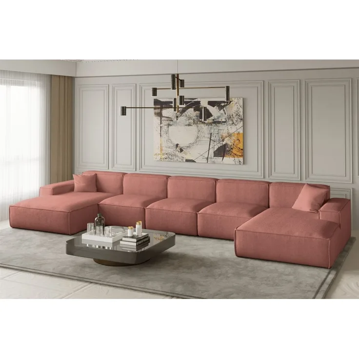 Wohnlandschaft U-Form CELES XL in Stoff Scala Koralle