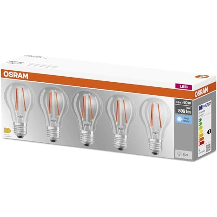 OSRAM LED-Lampe E27, klare Filamentlampe, 7W, 4.000K, 5er Pack – Bild 4