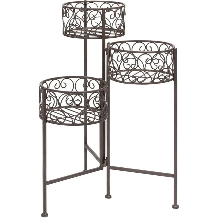Dehner Blumenständer Blumenhocker Antik, 65 x 49 x 37.5 cm, Eisen pulverbeschichtet, braun, Pflanzentreppe im nostalgischen Design bietet Platz für 3 Pflanzen – Bild 5