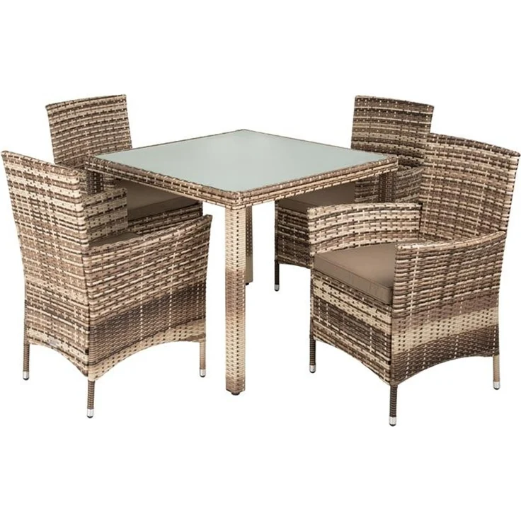 Polyrattan Sitzgruppe Gartenmöbel Set Rattan Gartenset Essgruppe Beige Braun – Bild 1