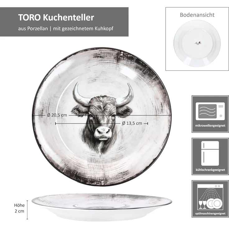 MamboCat Frühstücksteller Toro 6x Kuchenteller Porzellan 6 Pers Dessert-Teller Alm Kuh Landhaus – Bild 6