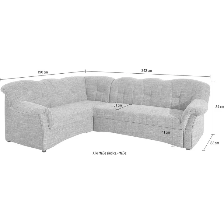 DOMO collection Ecksofa Papenburg B/T/H: 242/190/84 cm L-Form, wahlweise mit Bettfunktion, Langer Schenkel links oder rechts – Bild 3