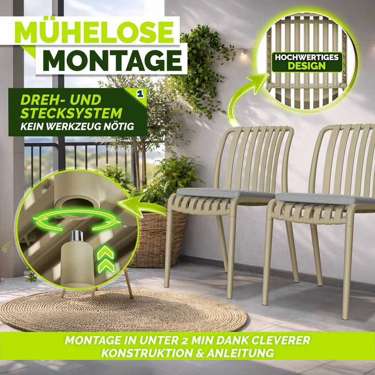 tillvex® Gartenstühle 2er Set Stapelbar Wetterfest | Outdoor Stühle bis 120kg belastbar | Gartenstühle Outdoor | Terrassenstuhl Gartenmöbel Balkon Garten Terrasse – Bild 9