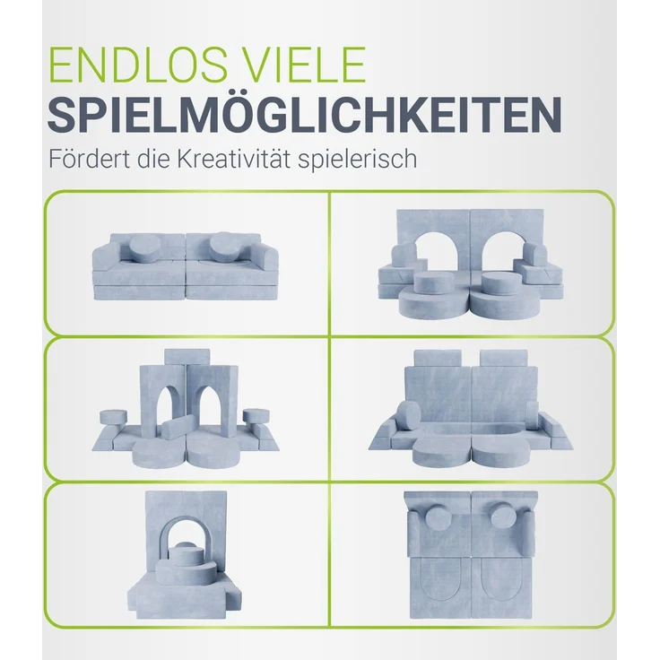 Juskys Kindersofa Kayo –Cord, modular & weich, Sofa für Kinderzimmer & Spielzimmer, sicher, flexibel, pflegeleicht, mit abnehmbaren Bezügen – Hellblau – Bild 4