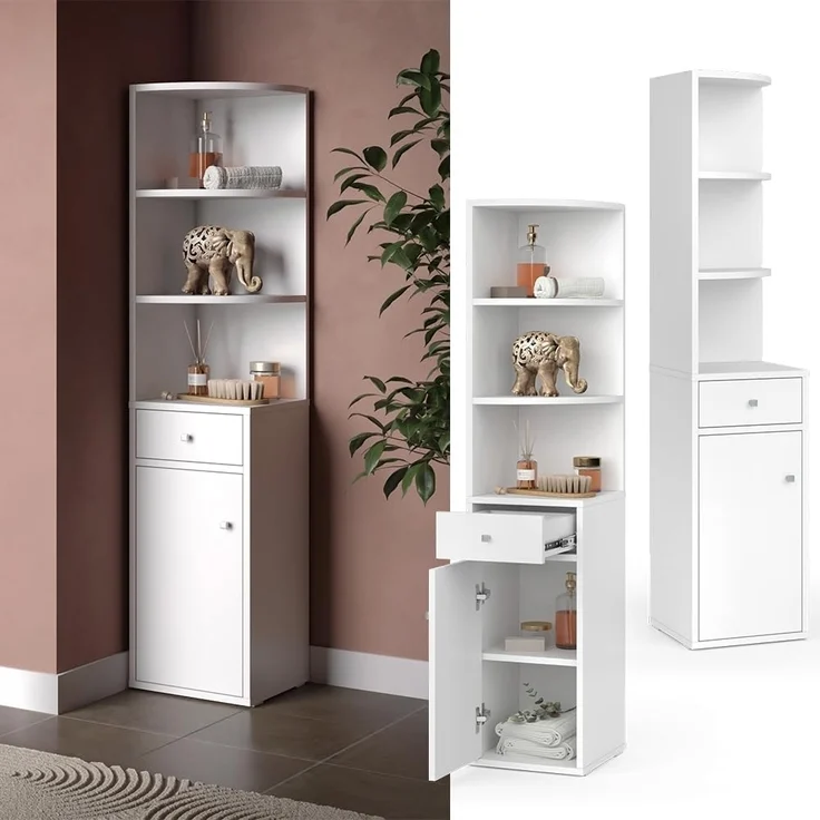 Eckregal Larry Weiß 30 x 135.5 cm mit Tür und Schublade Vicco – Bild 2