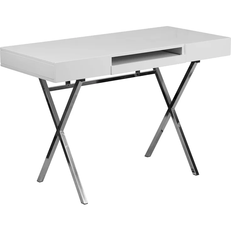 Flash Furniture Computertisch mit Tastaturablage und Schubladen, Metall, Weiß, 1 Stück – Bild 1
