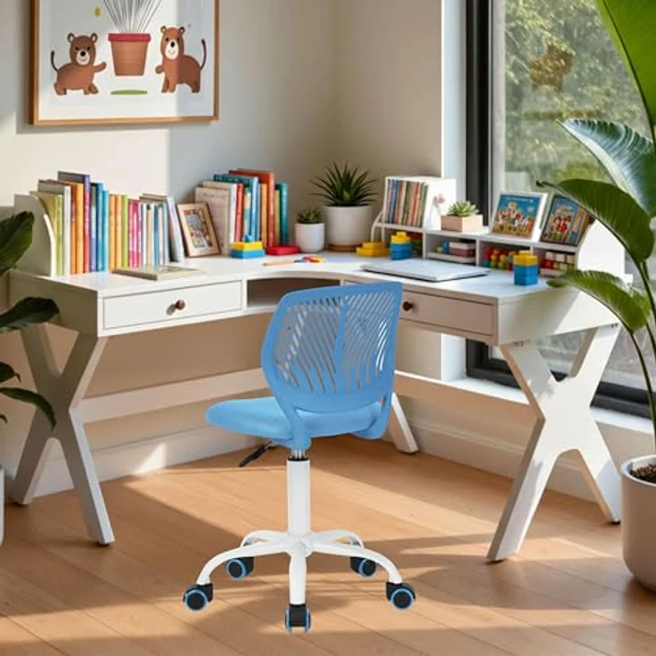 FurnitureR Bunter Schreibtischstuhl, moderner höhenverstellbarer Computerstuhl ohne Armlehnen, ergonomischer Drehstuhl für Kinderzimmer und Home Office – Bild 3