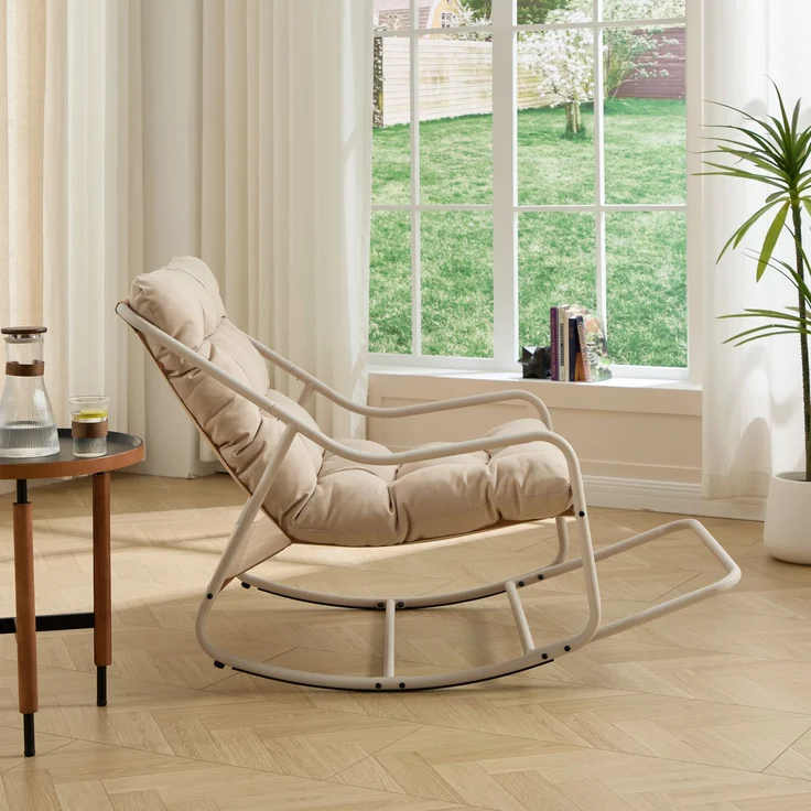 LVHOM Schaukelstuhl mit Fußstütze, Relaxsessel mit gepolstertem Kissen, ergonomischer Schaukelsessel, bis 130kg, Loungesessel für Balkon, Garten & Wohnzimmer – Bild 2