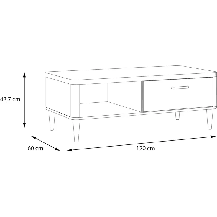 Forte LACETTI Couchtisch 120, moderner Sofatisch mit Skandi Lamellen Design, 1 Schublade, Kaschmir | Beige mit Valencia Eiche Holzdekor, 120 cm breit x 43,7 cm hoch x 60 cm tief – Bild 2