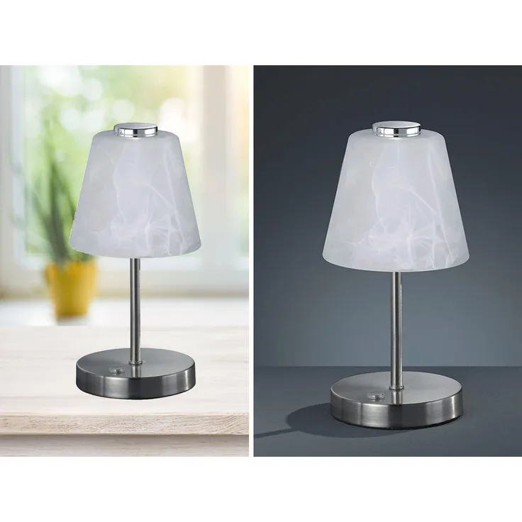 LED Tischleuchten 2er SET 4-fach Dimmer Silber Alabaster Glas, Höhe 24cm