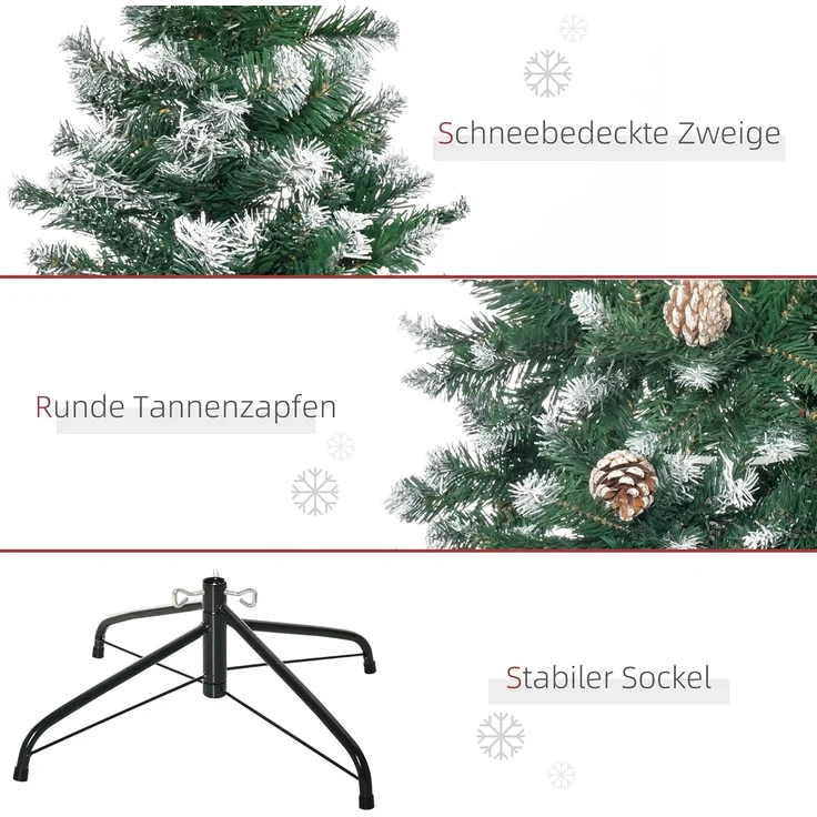 HOMCOM Künstlicher Weihnachtsbaum mit 59 Zapfen, Schnee, 1111 Spitzen, Kieferbaum, Weihnachtsdeko inkl. Metallständer für drinnen – Bild 6