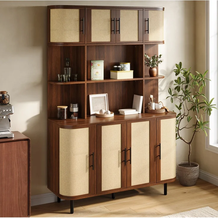 DESVIAE Sideboard Nussbaum aus MDF – 120x180x20 cm – 8 Türen, Flechtoptik – Bild 6