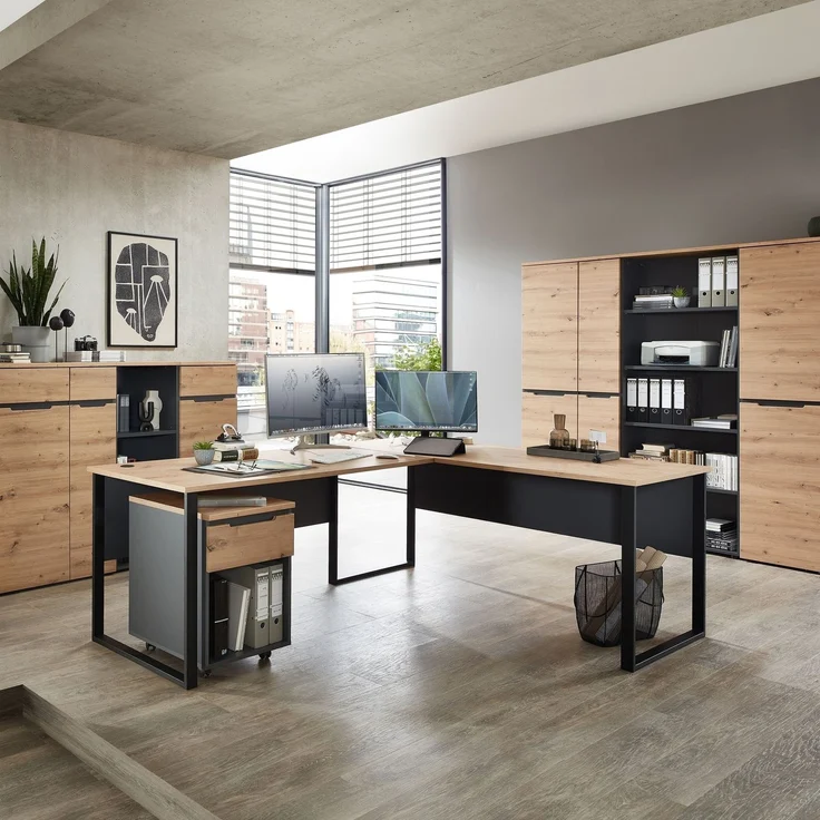 Eckschreibtisch >Memphis< in Artisan Eiche Dekor / schwarz - 223x77x170 (BxHxT) – Bild 5