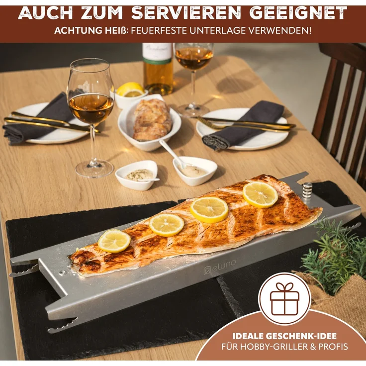 eluno Räucherbrett Flammlachsbrett aus Edelstahl, Edelstahl, (1-St) – Bild 6