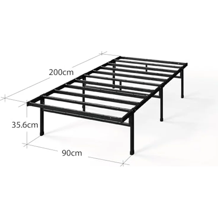 Zinus Justin Bett 90x200 cm - Höhe 36 cm mit Stauraum unter dem Bett - Metall Plattform Bettgestell - Schwarz – Bild 3