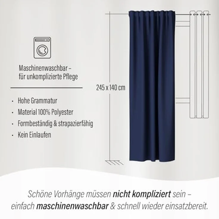 Homing Schlaufenschal Galdin 140x245 Vorhang Schlafzimmer Deko verdunkelnd blau – Bild 7