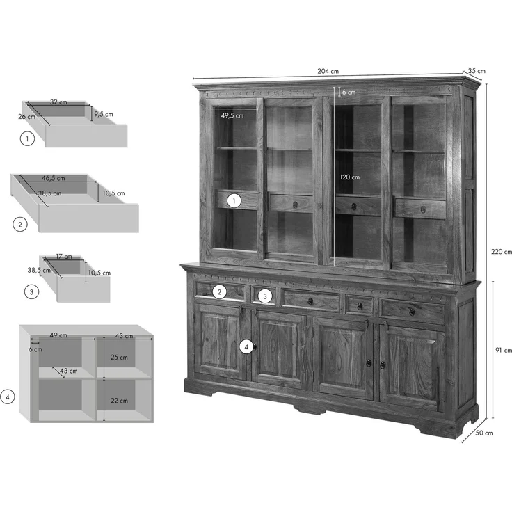Buffet Akazie 204x50x220 honig lackiert OXFORD #0340 – Bild 6