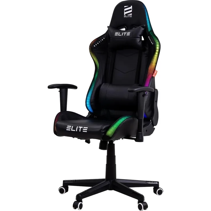 ELITE Gaming Stuhl DESTINY Gamer Bürostuhl Racing Chair bis 170kg - auch als RGB - Schreibtischstuhl Chefsessel Sessel Drehstuhl Chair Gamingstuhl Gaming-Stuhl (RGB - Schwarz)