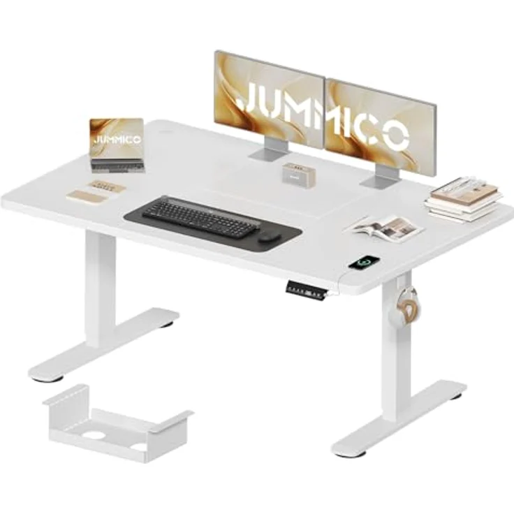JUMMICO Schreibtisch elektrisch höhenverstellbar mit Kabelwanne & USB-Buchse, Weiß, 140x70 cm – Bild 2