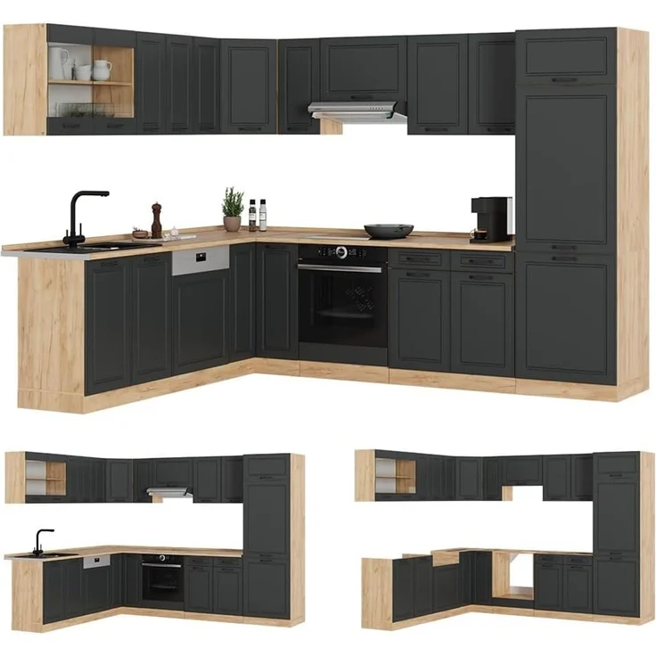 Eckküche R-Line Anthrazit Landhaus/Goldkraft Eiche 287 x 227 cm, AP Eiche Vicco – Bild 7