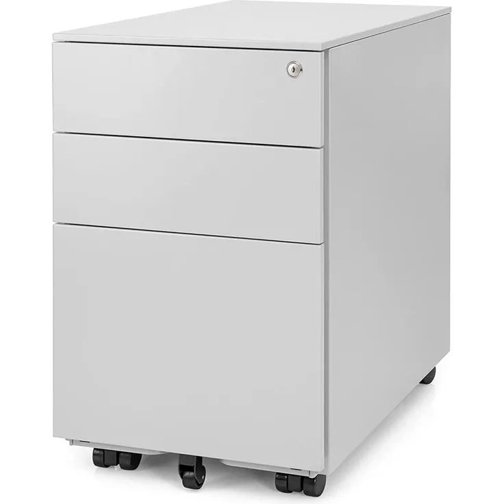  Ergotopia® Rollcontainer für Schreibtisch mit 3 Schubladen, abschließbar, 60x39x52 cm (HxBxT), Hellgrau