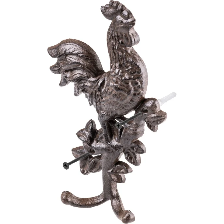 KADAX Hahn Wandhaken aus Gusseisen 12,5 x 21,5 cm, Wandgarderobe mit 2 Haken, Vintage Kleiderhaken, Wanddekoration mit praktischem Garderobenhaken (Braun) – Bild 8