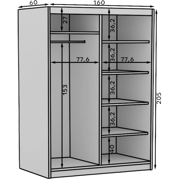 Schiebetürenschrank Schrank FABO in Schwarz matt- Artisan Eiche 160x205x60 cm – Bild 3