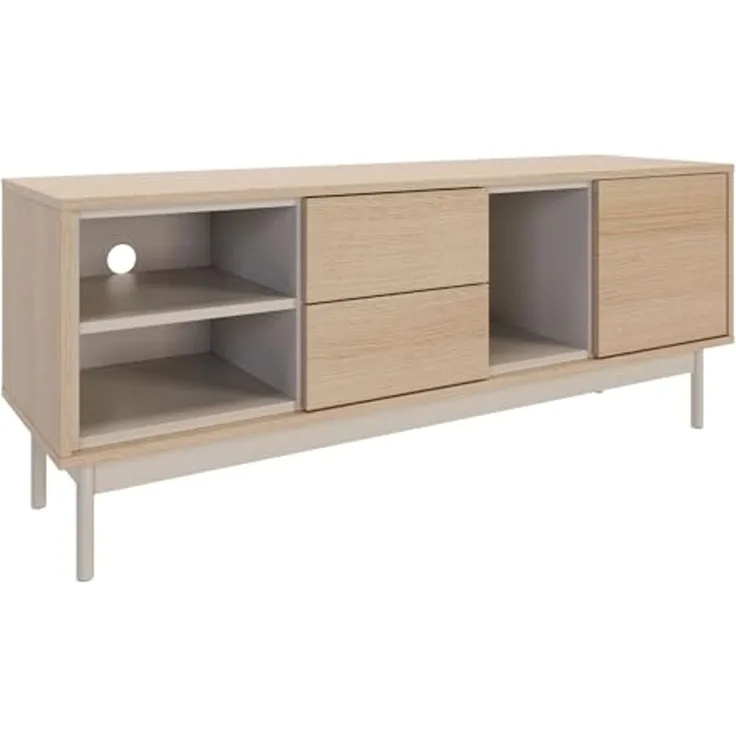 Selsey Tv Schrank - Modernes Tv Board Für Wohnzimmer, 138 cm, Lindberg-Eiche & Kaschmir, Stauraum Mit Schrank, 2 Schubladen, 3 Fächer, Hochwertiges Laminat, Metallfüße, Für Tv Bis 55 Zoll