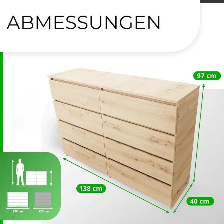 ibonto KOMMODE HANDWERKLICHE EICHE 40x138x97cm (H 97 x T 40 x B 138 cm) – Bild 3