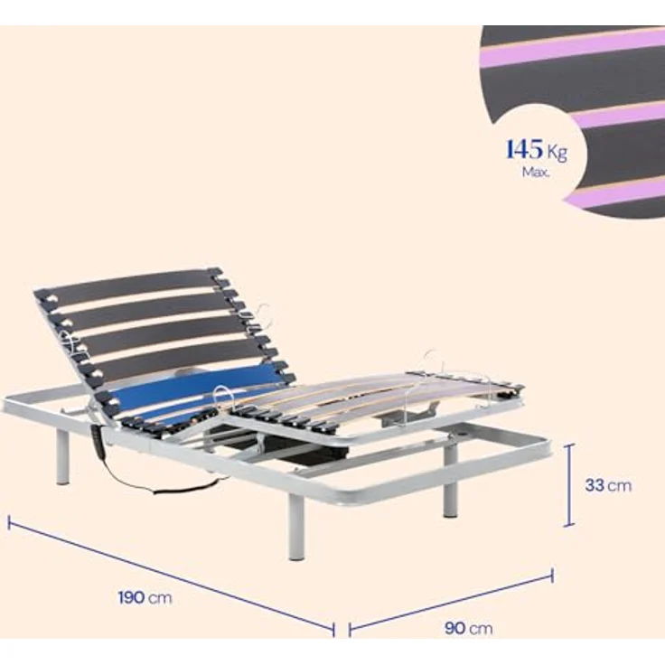 Geriafy - Elektrisch Verstellbarer Lattenrost Home Silver | 90x190 cm | Verstärkt und kompakt | Kabelgebundene Fernbedienung – Bild 3