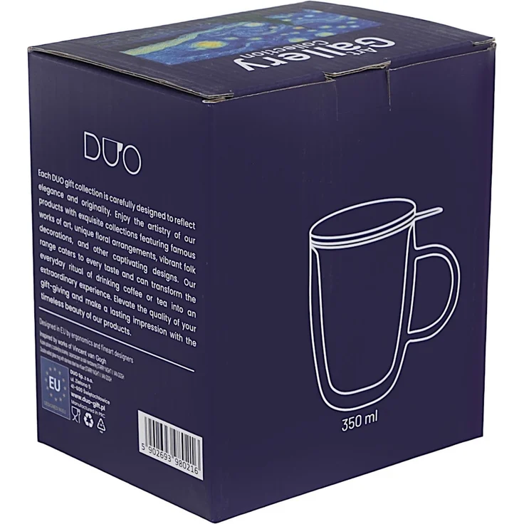 DUO ART GALLERY Glasbecher 350 ml mit Teesieb STARRY NIGHT inspired by Van Gogh, doppelwandiges Kristallglas – Bild 6