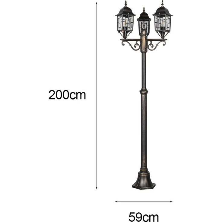 Antike LED Mastleuchte 3-flammig aus Aluminium Rostoptik, Höhe 200cm – Bild 2