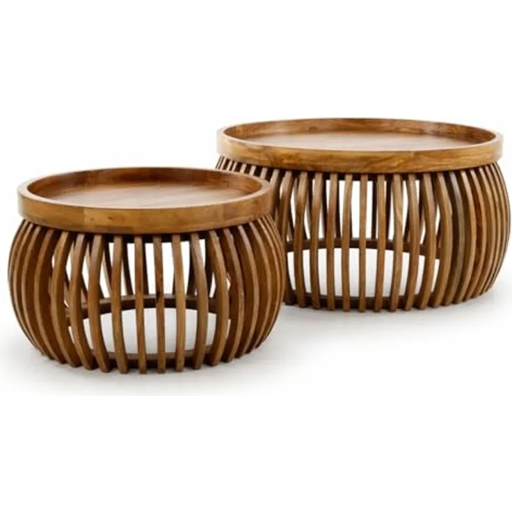 Liadomo Couchtisch Laos (2-St, 2er-Set), Mangoholz massiv, runde Platte und Form, Holzstreben