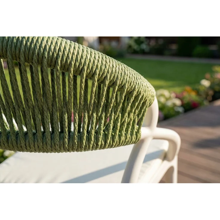 KAWOLA Gartenstuhl KISO Outdoor weiß mit Kissen Rückenlehne Rope grün 79 x 58 x 54 cm – Bild 8