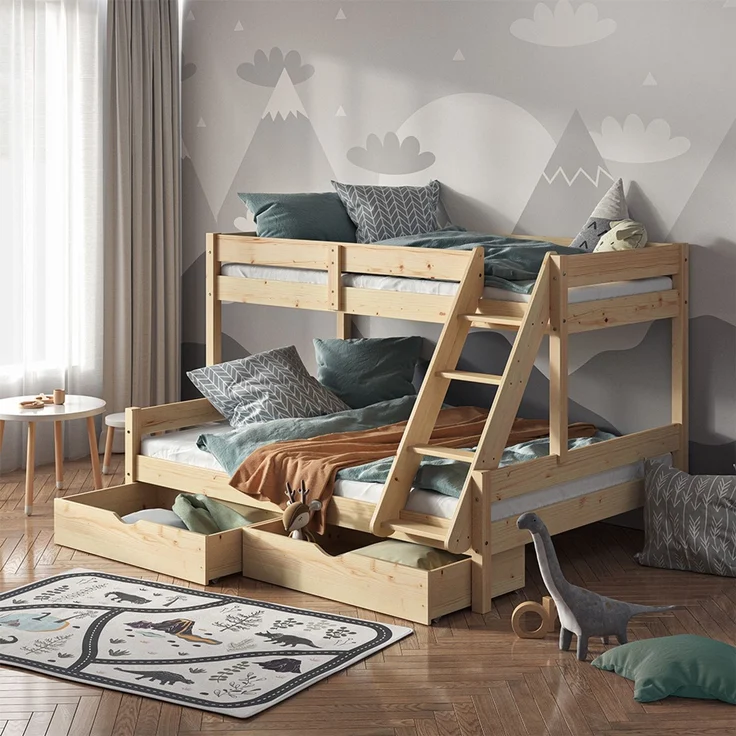 Etagenbett Everest Naturholz 140x200 / 90x200 cm mit Schubladen Vitalispa – Bild 4
