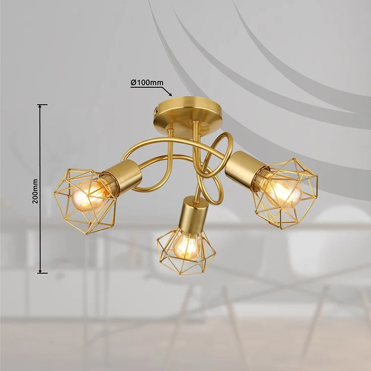 Deckenleuchte, 3 Flammig, Gitter, gold, D 36 cm – Bild 7