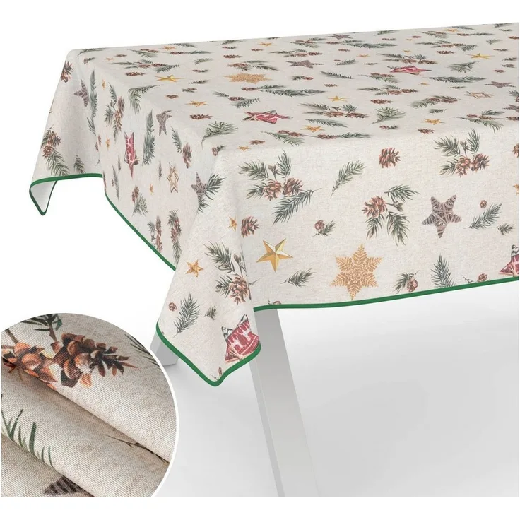 ANRO Tischdecke pflegeleicht Weihnachten Tischtuch Christmas Tannenzapfen Tischwäsche (Einzelstück 1-tlg), Schutz-Beschichtung wasserabweisend Grün 90x130cm