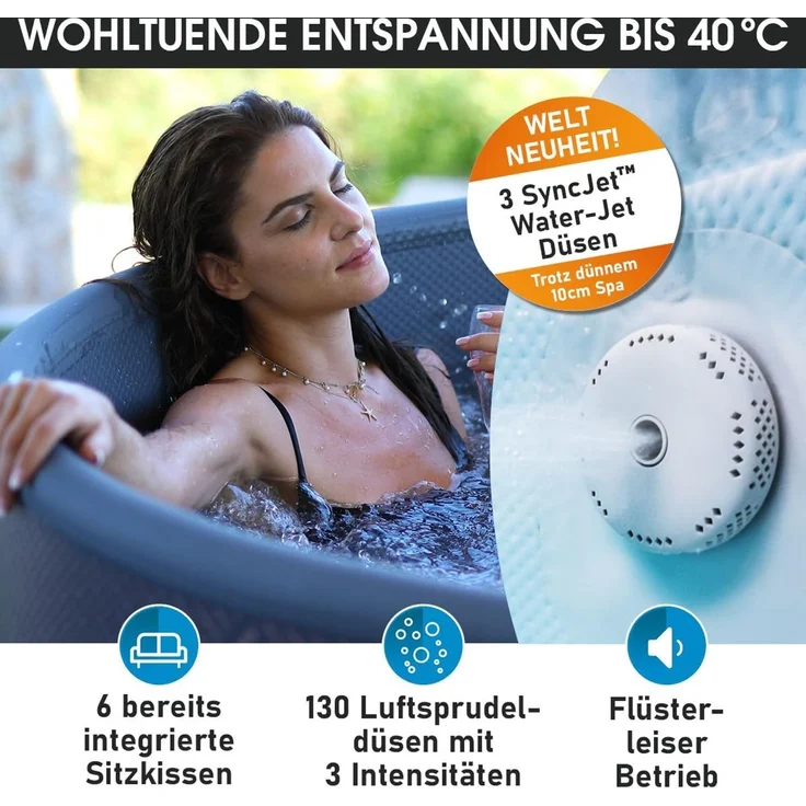 BRAST Whirlpool MSpa Verto-Serie, 5 Modelle, In- Outdoor Pool, Winterfest, (MSpa Cocoon für 6 Personen mit Schaumstruktur, Ø180x65cm, 130 Massagedüsen in 3 Intensitäten), einfache Steuerung per App – Bild 5