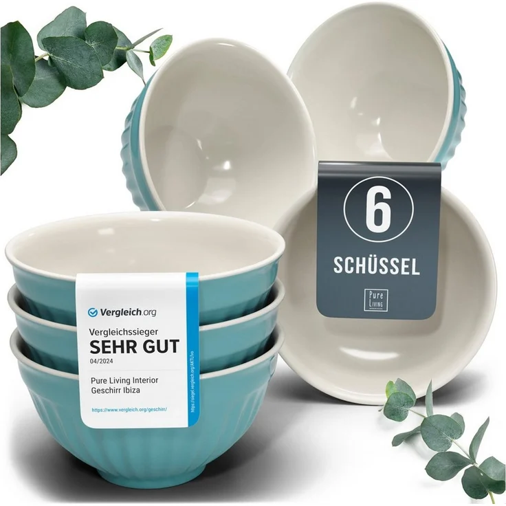 PURE LIVING INTERIOR DESIGN Geschirr-Set Hygge, 6er-Set Müslischalen, 16 cm, Riffelstruktur, Grün (6-tlg), 6 Personen, Steingut – Bild 1