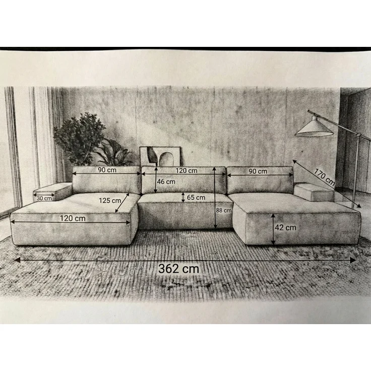 Ecksofa EINAR 362x170 cm mit Schlaffunktion, Bonellfederkern und Bettkasten, Farbe: Beige – Bild 4