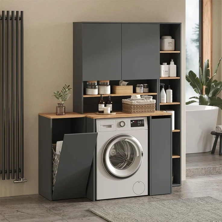 Waschmaschinenschrank Viktor Anthrazit/Goldkraft Eiche 93.6 x 100.4 cm Vicco – Bild 6