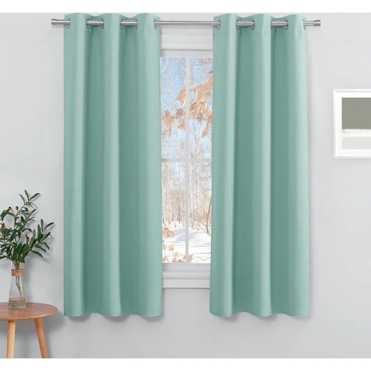 PONY DANCE Blickdichte Gardinen mit Ösen Thermo Vorhang gegen Kälte | 2er Set H158 x B106cm, Graublau, Blackout Curtain, Kälteschutz, Sichtschutz, UV-Schutz, Kurz, für Schlafzimmer Wohnzimmer